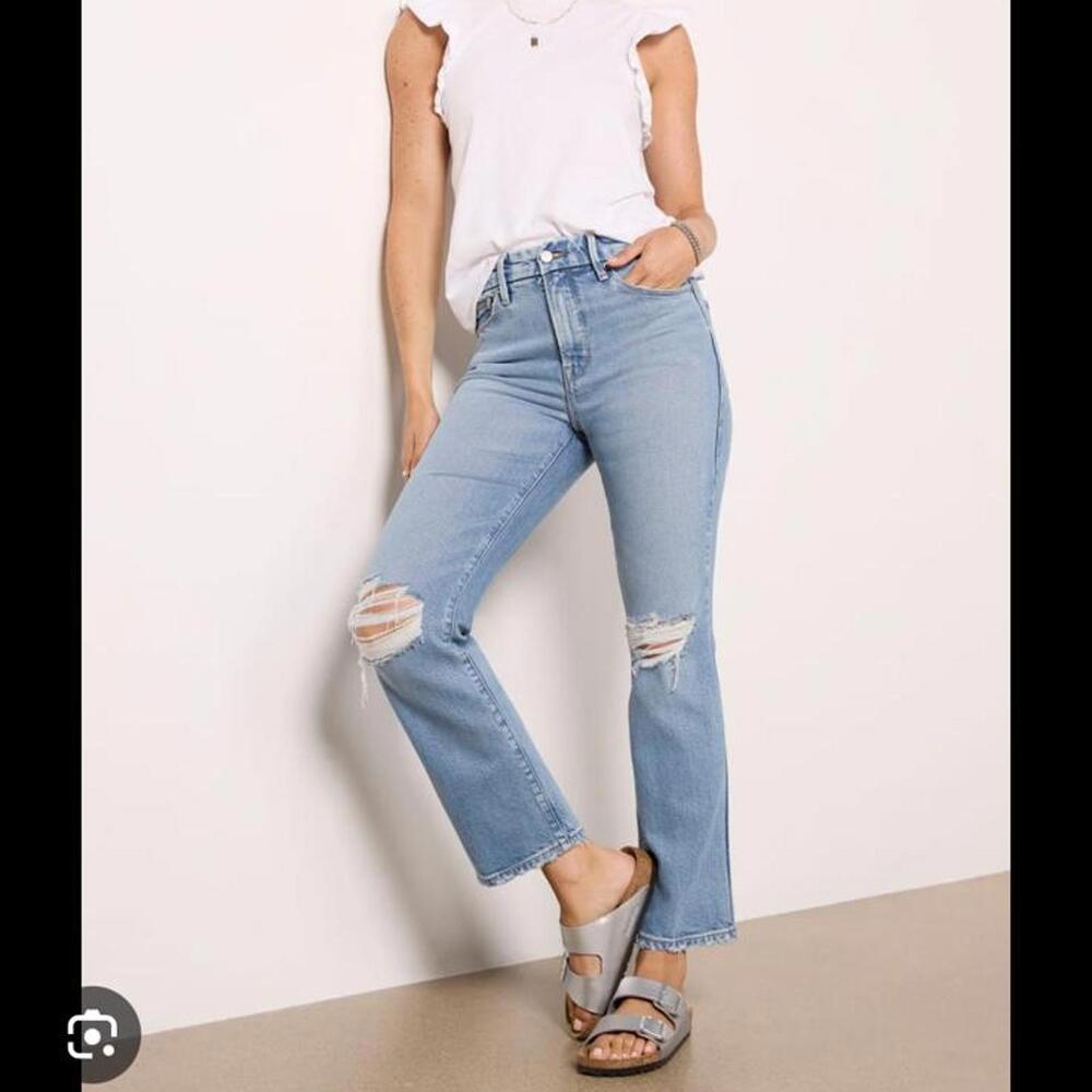 Good American Good Legs Straight Indigo Distressed Jeans Size 8/29
